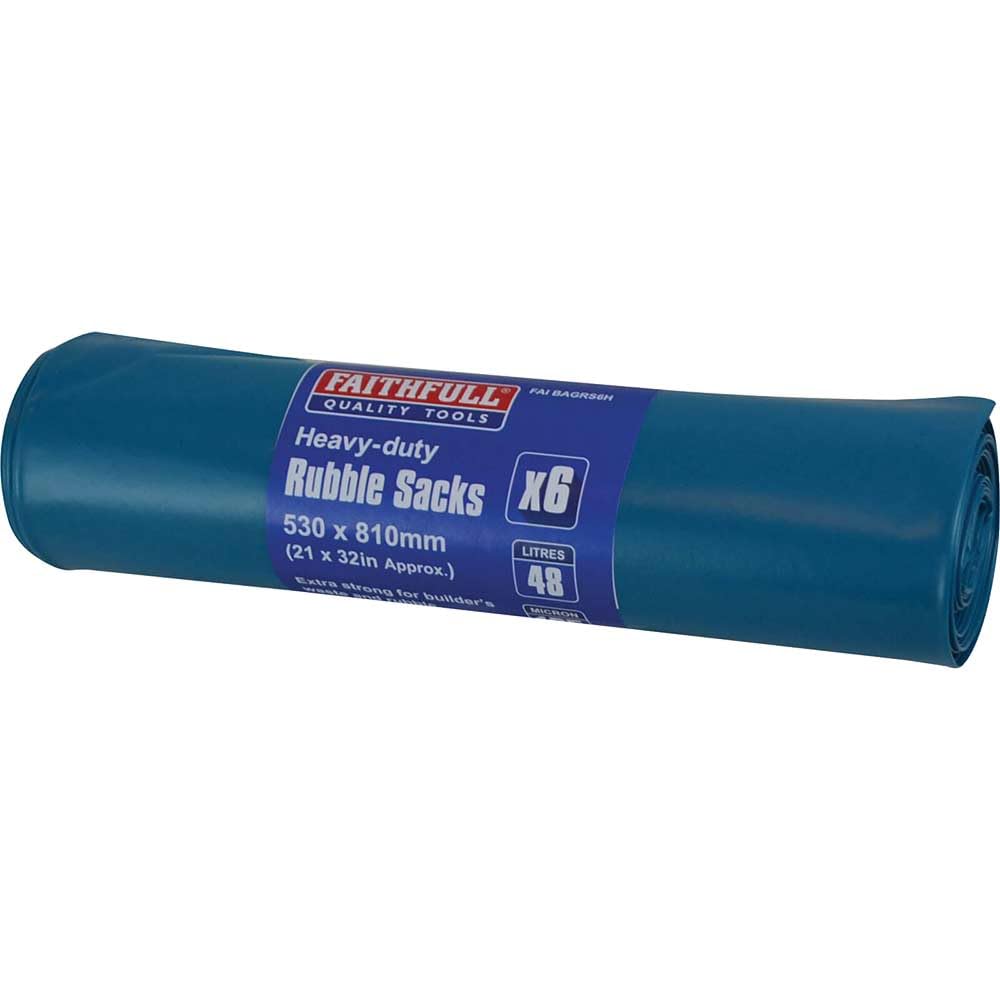 Faithfull Blue Heavy-Duty Rubble Sacks (Roll 6)