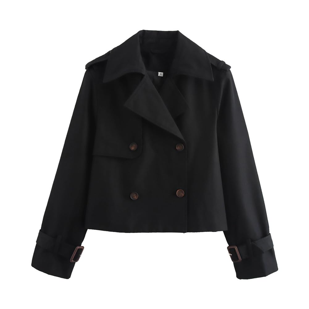 Gabardina corta para mujer, abrigo con solapa y botonadura doble, chaqueta corta para exteriores, chaquetas casuales de ajuste holgado