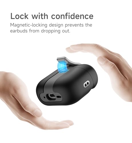 Image of SURITCH for AirPods 4 Case (2024), Magnetic Lock Bumper Cases Compatible with Airpods 4th Generation, Rugged Protective Cover with Stylish Hanging Lanyard Cases for Women Men, Black