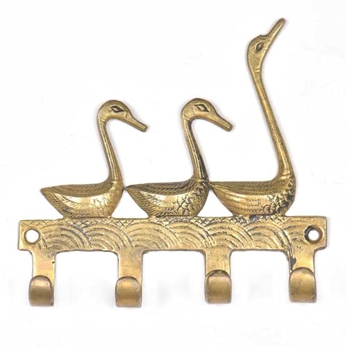 Image of Indian Shelf Animal Goose Wall Hooks for Hanging Brass Unique Vintage Gold Key Holder Decorative Backpack Hanger Farmhouse Duck Kids Towel Holder Geese Children Coat Hook Wall Mounted Nursery