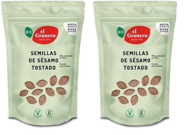 El Granero Integral - Semillas de Sésamo Tostado 400 g - Rico en Vitaminas - Fuente de Sodio y Potasio - Favorecen el Correcto Funcionamiento del Sistema Nervioso - Aptas para Veganos (Paquete de 2)