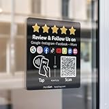 Review Tap Card Plate for Google & Follow Us Social Media Sign for Instagram, Facebook & More – Multi-Link NFC QR Code Review & Follow Us Sign, Rating Display with Stand & Adhesive, No App or Fees