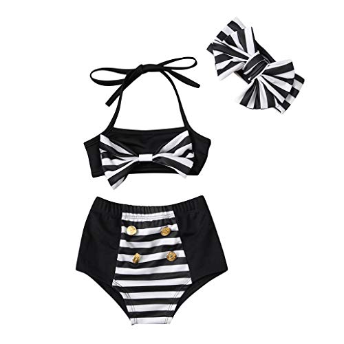 Children Kids Girls Bikini Set Printing Halter Beach Swimwear+Shorts Swimsuit Two Piece Outfit Black