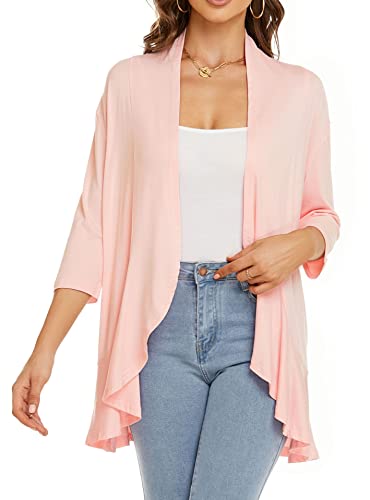 Image of Womens Lightweight Cardigan Open Front Cardigans Soft Draped Ruffles 3 /4 Sleeve Cardigan (S-3XL)