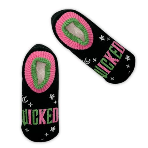 Wicked Women's Pink and Green Single Cuffer Slipper Socks, Black Multi, 9-11