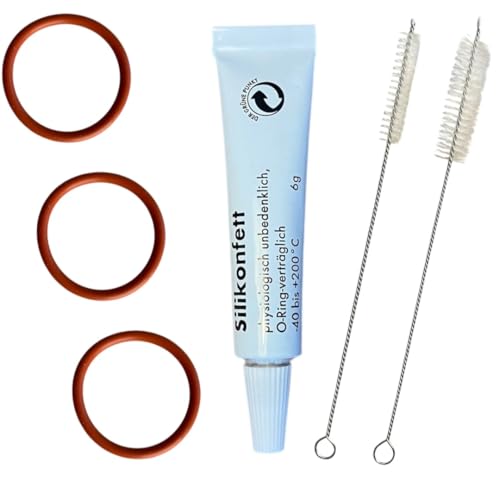 Pflegeset Wartungsset Reinigungsset für Saeco Kaffeevollautomaten - PicoBaristo Incanto GranAroma Xelsis Lirika Aulika – 3 O-Ring Dichtungen (32×40×4 mm) / lebensmittelechtes Silikonfett / 2 Bürsten