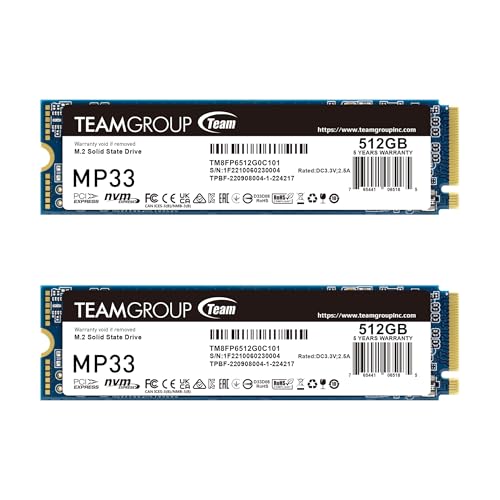 TEAMGROUP MP33 512GB 2�p�b�N SLC�L���b�V�� 3D NAND TLC NVMe 1.3 PCIe Gen3x4 M.2 2280 �����\���b�h�X�e�[�g�h���C�u SSD (�ǂݎ��/��������1,700/1,400MB/s) �m�[�g�p