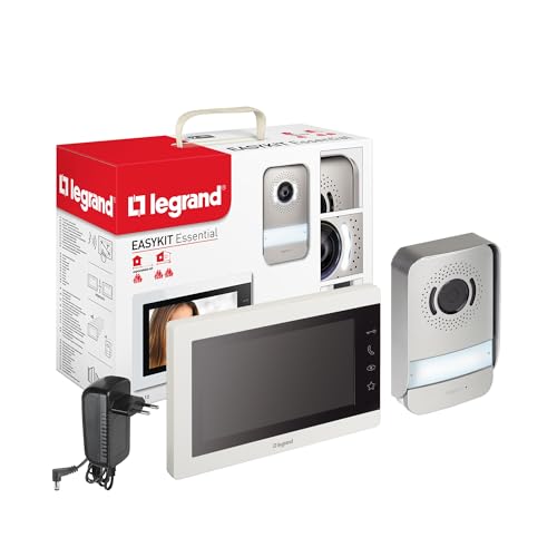 Legrand, Easykit Essential, Kit de Videoportero de 2 hilos, Monitor a color de 7' y Cámara Gran Angular, 1 o 2 Unidades familiares, Ampliable, IP54-IK07, Blanco, 367910