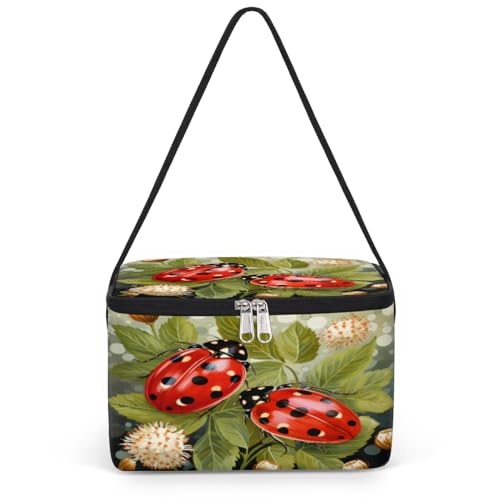 GzLeyigou Ladybird Lunch Bags for Women Men 9 Cans, Hot & Cold Food Delivery Bag Insulated Grocery Bag Insulated Lunch Box Red Cooler Bag for Office Work Picnic Beach