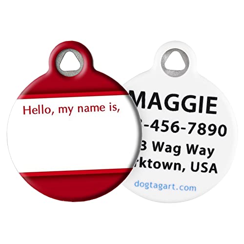 Dog Tag Art Cute Hello My Name is Custom Pet ID Tag for Dogs and Cats, Personalized Dog Tag with Customized Identification Information, Hello, My Name is, Small (7/8