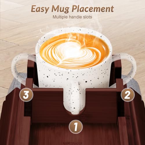Image of FUNKYLEE Bamboo Couch Armrest Table, Couch Arm Tray with Removable Couch Cup Holder, 2 in 1 Design Foldable Anti-Slip Bamboo Sofa Arm Tray for Remote Controls, Phones, Cups and Snacks (Brown)