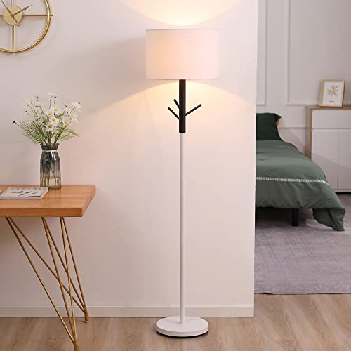 HOMCOM Lámpara de Pie con Ganchos Ø38x158 cm para Colgar Ropa Sombreros Pantalla de Tela Casquillo E27 Máx. 40W e Interruptor de Pie Moderno para Salón Dormitorio Blanco