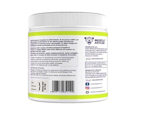 Image of Muscle Asylum - Pure Micronised Creatine Monohydrate,Black Grap Flavored (250g, 62 Servings), Rapid Absorption, Enhanced Muscle Strength & Power, Fast Recovery,Increased Muscle Mass Powder