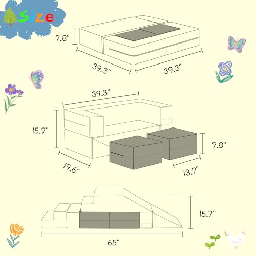 Modular-Kids-CouchToddlers-Convertible-Climbing-Play-Couch-Sofa-and-Imaginative-Furniture-Foldable-Floor-Cushion-with-2-Ottomans-Playset-for-Playroom-Bedroom-Chenille-Fabric-Gray Modular Kids CouchToddlers Convertible Climbing Play Couch Sofa and Imaginative Furniture Foldable Floor Cushion with 2 Ottomans Playset for Playroom Bedroom Chenille Fabric Gray