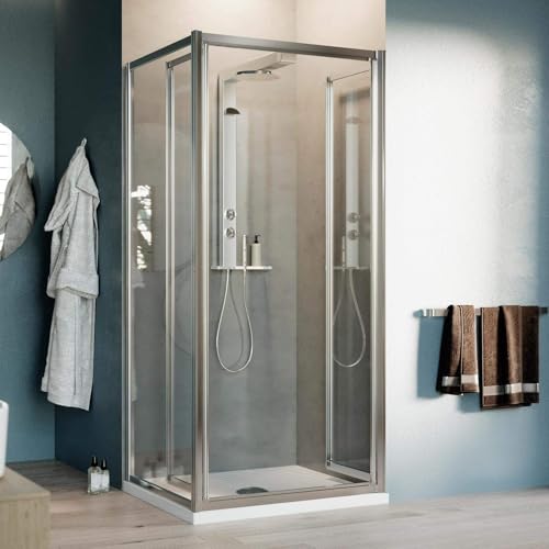 Box Doccia Angolare 80X100Cm H198 Cristallo Trasparente Fisso+Saloon 2 Ante Battente 100 Mod. West - 4