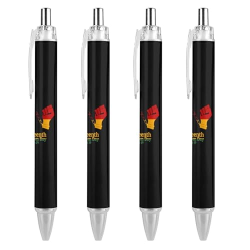 Bolígrafos Juneteenth retráctiles de punta fina 0.5 mm con tinta negra, pack de 4 unidades