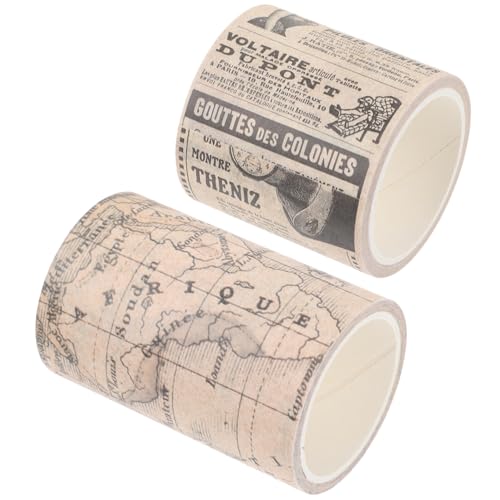 Artibetter 2 Rolls Wide Vintage Tapes Self Adhesive Decorative Paper Tapes for DIY Journaling Scrapbooking Craft Projects Retro Newspaper Map Designs for Adults