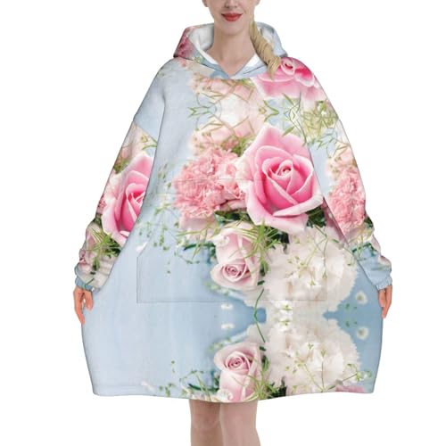 Couverture à capuche oversize femme sweat-shirt flanelle motif roses