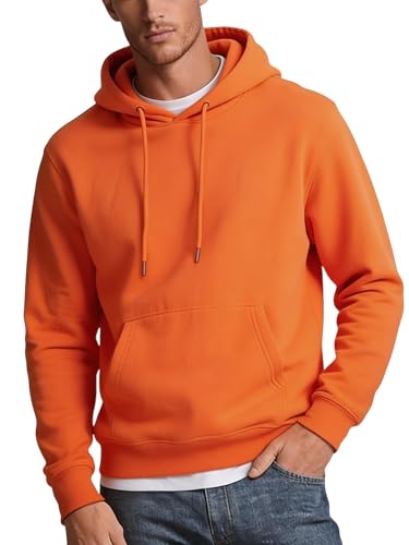 YiShiJie Orange Mens Hoodies Pullover Fleece Hooded Sweatshirts Casual Long Sleeve Midweight Athletic Hoodies with Kangaroo Pocket S