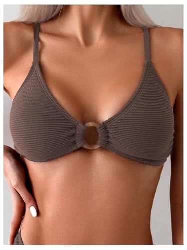 SweatyRocks Women's 2 Piece Bikini Set Ring Linked V Neck Bathing Suit High Cut Swimsuit4