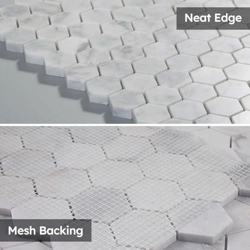 Carrelage de mosaïque en marbre blanc de Carrare Diflart hexagonal - 6