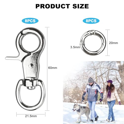 cersaty® 8 Stk Bolzenkarabiner, Scherenkarabiner mit Drehgelenk für Hundekette, Katzengürtel, Schlüsselketten, Kameragürtel mit 8 Stk Karabiner rund(Silber)