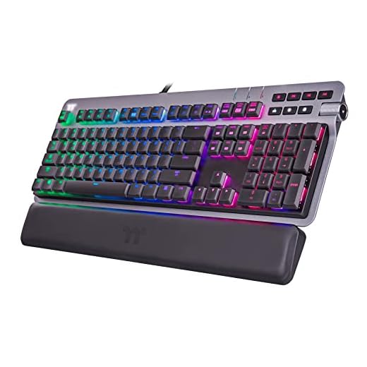 Thermaltake Argent K6 RGB Low Profile Mechanical Gaming Keyboard, Cherry MX Speed Silver, Alumiunm Top Plate, Multi-fucntion Knob, Wrist Rest, GKB-KB6-LSSRUS-01