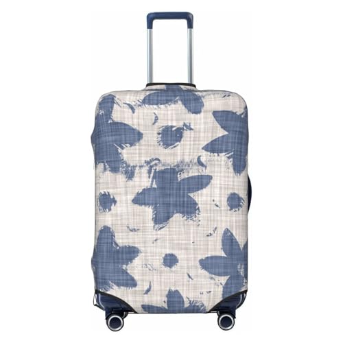 French Linen Floral Print Luggage Cover Washable Elasticated Suitcase Covers TSA Approved Stylish Dust and Scratch Resistant Case Protector for Kids and Adults