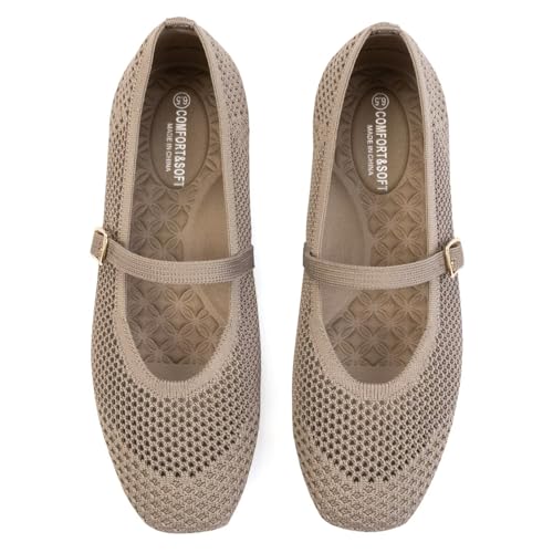 Image of Frank Mully Womens Casual Flat Shoes Square Toe Shoes Knitted Mesh Flat Comfort Work Flat Shoes for Daily Washable