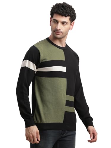 Pull en tricot imprimé homme Turtle col rond noir et vert - 5