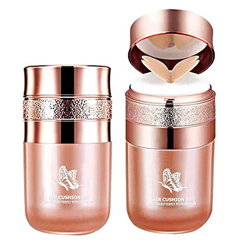 Crema para imperfecciones con esponja de mariposa, crema correctora del color, hidratante y corrector, base de maquillaje brillante de larga duración, fácil de usar, color natural Cover