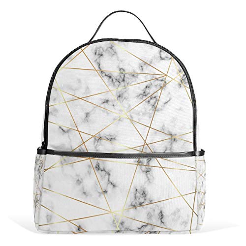 Sac à dos en marbre blanc avec lignes géométriques et décontractées pour étudiant, gris et pierre durable, unisexe Cover