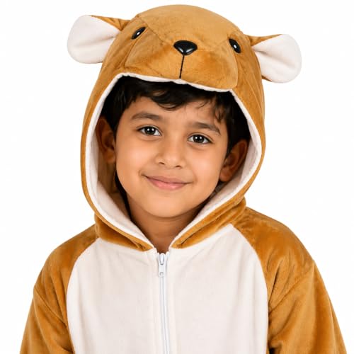 Image of Raj Costume Animal Fancy Dress Costume for Boys & Girls | Hooded Full Body Wildlife Zoo Animal Jumpsuit | Soft Costume for School Function, Fancy Dress, Halloween, Birthday, Cosplay & Role Play