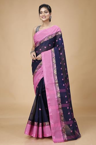 Image of Women's Traditional Bengal Tant Pure Cotton Design Border & Butta Tant Saree Without Blouse Piece