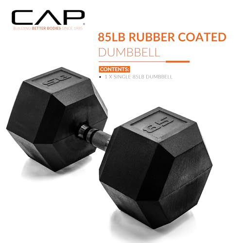 Image of CAP Rubber Coated Dumbbell Weights, Free Weights for Home Gym Strength Training, Anti-Roll Hex Dumbbells with Black, Chrome & Comfort Grip Handles, Singles
