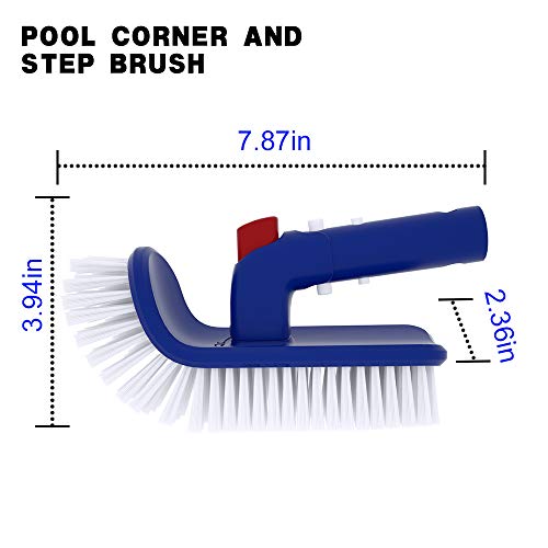 Poolwhale Pool Step & Corner Brush,180 Degree Rotation Handle Scrub Brush,For Above Ground & Inground Swimming Pools, Spas & Hot Tubs, Fine Bristles #TOP2