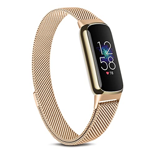 Demark Strap Compatible with Fitbit Luxe Strap Adjustable Stainless Steel Loop Mesh Magnetic Replacement for Fitbit Luxe Fitness Tracker for Women Men (Rose Gold)