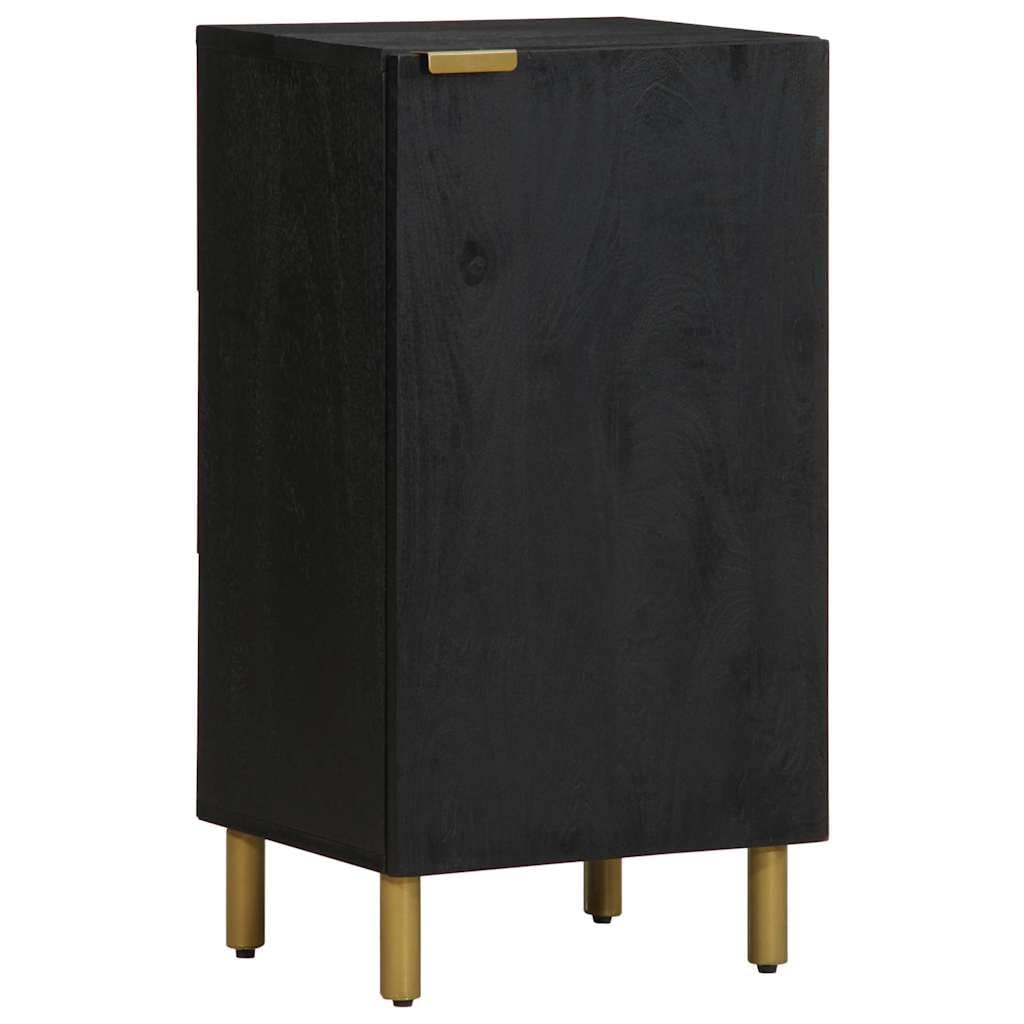 Czarny kredens z materiału drewnopochodnego, 40 x 33 x 75 cm, z metalowymi nóżkami, uchwytami i drzwiami, do salonu, sypialni, korytarza, biura, jako komoda lub konsola medialna