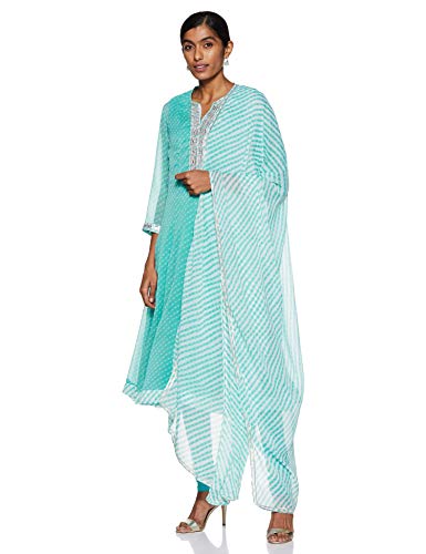 Biba Turquoise Art Silk Kalidar Suit Set Size 32
