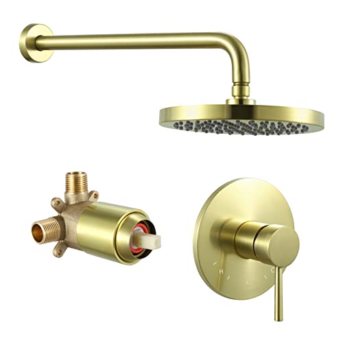 KES Rain Shower System Bathroom Shower Fixtures Rainfall Shower Head Single Function Rough-In Valve and Trim Kit Included Brushed Gold, XB6202-BZ