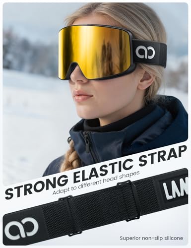 image for Lamicall Ski Goggles with 3X Anti-Fog - 100% UV Protection, OTG & Helm