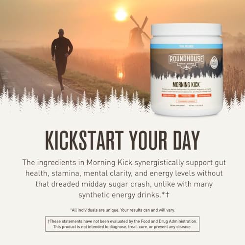 Image of ROUNDHOUSE PROVISION Morning Kick Greens, Strawberry Lemonade, 30 Servings | Greens Superfood Powder for Gut Health, Sugar Free, Caffeine Free, Ashwagandha, Collagen Peptides, Probiotics, Chuck Norris