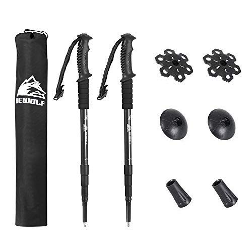 HEWOLF par de bastones de senderismo Bastones de trekking negros Bastones telescópicos portátiles plegables Bastones de trekking ajustables de aluminio ligero con mango de espuma para trekking