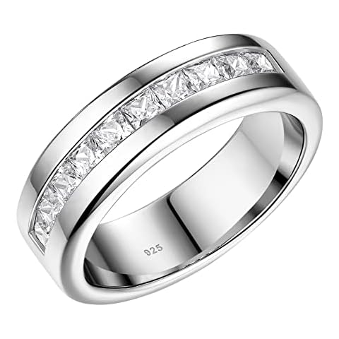 SweetJew Men's Wedding Rings 925 Sterling Silver Ring 1ct 10 Large Princess Cut White AAA Cubic Zirconia Size Q Cover