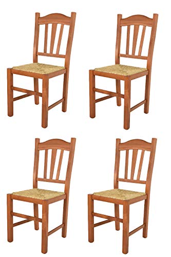 Tommychairs - Set 4 chaises Silvana pour Cuisine, Bar et Salle à Manger, Robuste Structure en Bois de hêtre peindré en Couleur Cerisier et Assise en Paille