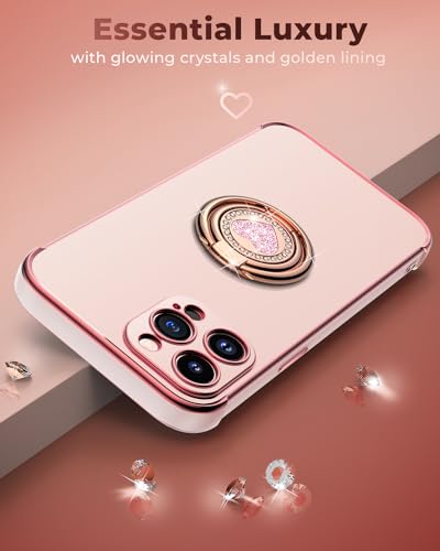 Image of XYZ for iPhone 13 Pro Max Back Cover Case with Stand, Phone Case with Double Ring Kickstand, Women Girls Bling Luxury Protective Case Heart for iPhone 13 Pro Max, Pink