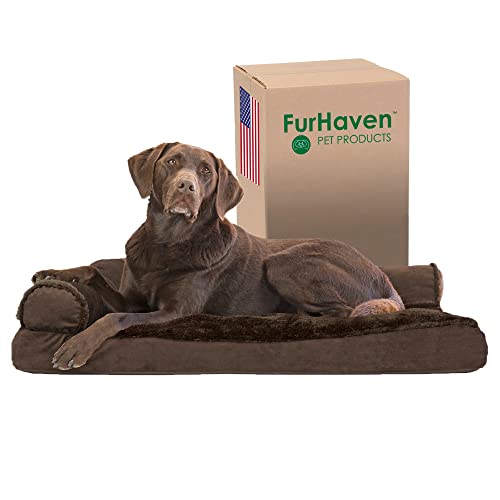 Furhaven Large Pillow Dog Bed Plush & Velvet L Shaped Chaise W/ Removable Washable Cover - Sable Brown, Large #TOP15