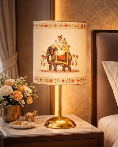 Homesake® Luxe Round Gold Table Lamp with Fabric Drum Shade, Mode...