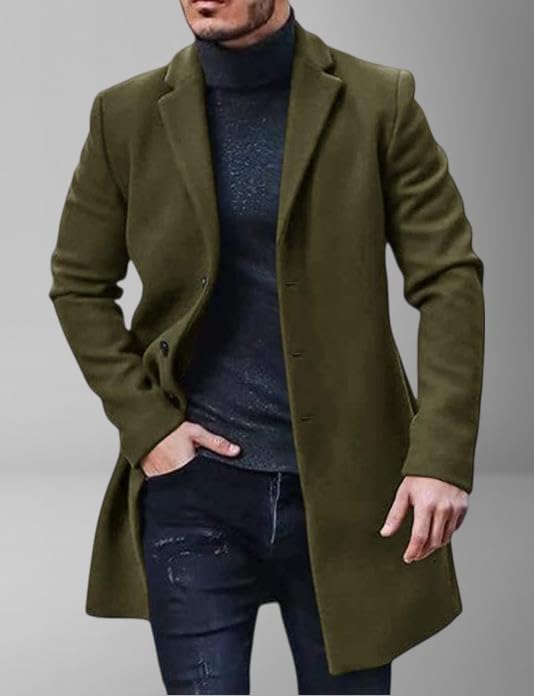 Trench Classico Da Uomo In Lana Monopetto Medio Lungo Misto Lana Soprabito Giacche Trench Da Lavoro In Lana per Uomo Soprabito con Colletto A Revers Capospalla Antivento
