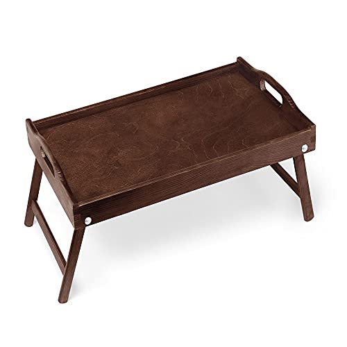 Maverton Vassoio da Colazione a Letto - Tavolino Pieghevole in Legno con Manici e Bordo Rialzato - Colore Marrone Scuro - Tavolo Multiuso 50 x 30 cm - donna - regalo - uomo